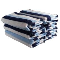 Kit 4x Toalha de Banho Listrada Grande 64x133cm Algodão Macio Azul E Branca