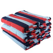 Kit 4x Toalha de Banho Listrada Grande 64x133cm Algodão Macio Azul E Vermelha