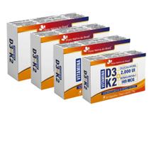 Kit 4x Vitaminas D3+K2 D3 2000ui + K2 149mcg 4x30 caps Flora Sabor:Sem sabor