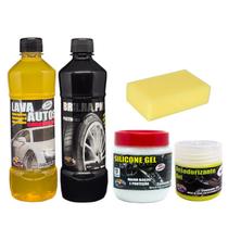 Kit 4x1 Limpeza Lavagem Automotiva Shampoo Pretinho Silicone