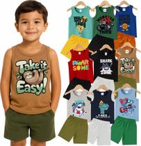 Kit 5, 3 ou 1 Conjunto Sortido Básico Roupa Infantil Masculino verão Regata + Shorts