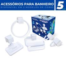 Kit 5 Acessórios p/ Banheiro Saboneteira Papeleira Plástico
