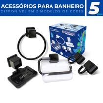 Kit 5 Acessórios p/ Banheiro Saboneteira Papeleira Plástico