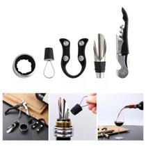 Kit 5 Acessórios Para Vinho Saca Rolha Abridor Dosador Aerador Antigotejamento