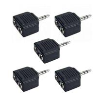 Kit 5 Adaptador 2 P2 Fêmea X P2 Macho Estéreo Duplica Fone