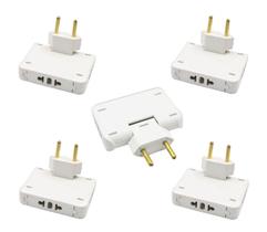 Kit 5 Adaptador Articulado Tomada Móvel Benjamin 3 Saídas 3 Pinos Bivolt Padrão NBR 10a Branca