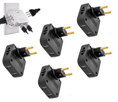 Kit 5 Adaptador Articulado USB Benjamin Movel Tomada 4 Saídas 3 Pinos Bivolt Padrão NBR 10a Preta