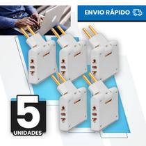 kit 5 Adaptador Benjamin Articulado Deslocado 10A Resistente Bivolt para 3 universal t pino maçico