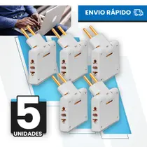 kit 5 Adaptador Benjamin Articulado Deslocado 10A Resistente Bivolt para 3 universal t pino maçico