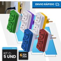 KIT 5 Adaptador de Tomada Benjamin T Colorido Universal 3 Entradas 10A 20A para Casa e Comércio