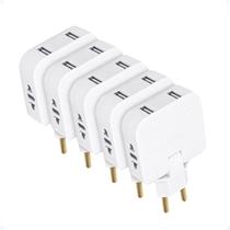 Kit 5 Adaptador Tomada Plug USB 2 Saídas T Articulado 16A