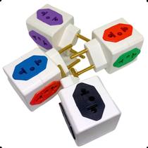 Kit 5 adaptadores pino cubo colorido benjamin 4 saídas 10a - Pino cubo 4 entradas coloridos