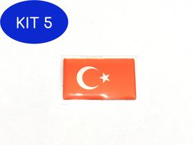 Kit 5 Adesivo resinado da bandeira da Turquia 9x6 cm