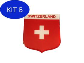 Kit 5 Adesivo resinado em Escudo da bandeira da Suíça