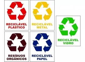 Kit 5 Adesivos Lixo Reciclável E Não Reciclável 5 Unid. - Adesivo Lixo Reciclável