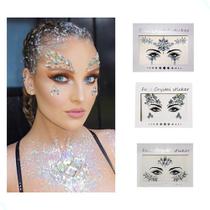 Kit 5 Adesivos Strass Maquiagem Festas Carnaval Cor Prata