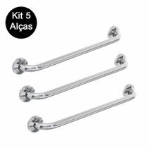 Kit 5 Alças Apoio Banheiro Cadeirante Inox Idoso Deficiente Acessibilidade