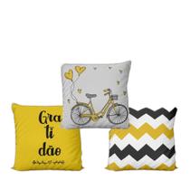 Kit 5 Almofadas Amarelas E Preto Geometricas Gratidão