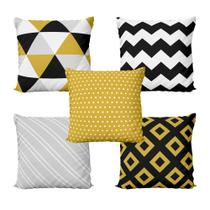 Kit 5 Almofadas Amarelas e Preto Geométricas Para Sofá Quarto Sala de Estar Personalizadas 40x40 Novadecora