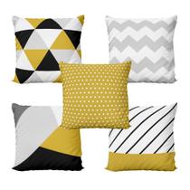 Kit 5 Almofadas Amarelas Personalizadas Decoração Geométricas Para Quarto Sala Cama 40x40 Novadecora