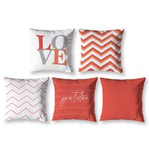Kit 5 Almofadas Cheias 40 X 40 Estampadas Chevron Laranja Kit 5 Almofadas Cheias 40 X 40 Estampadas Chevron Laranja
