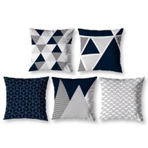 Kit 5 Almofadas Cheias 40Cm X 40Cm Estampadas Geo Cinza