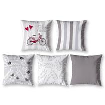 Kit 5 Almofadas Cheias 40X40 Estampadas Vintage Bike Branco Kit 5 Almofadas Cheias 40X40 Estampadas Vintage Bike Branco