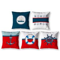 Kit 5 Almofadas Cheias Estampadas Infantil 40X40 Zíper Navio Kit 5 Almofadas Cheias Estampadas Infantil 40X40 Zíper Navio