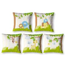 Kit 5 Almofadas Cheias Estampadas Infantil 40X40 Zíper Selva