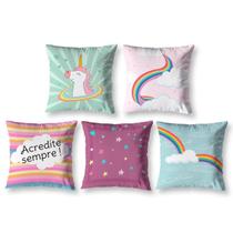 Kit 5 Almofadas Cheias Infantil 40 X 40 Zíper Unicornio 1