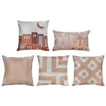 Kit 5 Almofadas De Linho Bege Geometria Deserto Rosê 45x45 Kit 5 Almofadas De Linho Bege Geometria Deserto Rosê 45x45