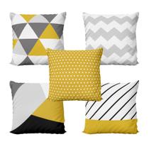 Kit 5 Almofadas Decorativas Amarelas e Preto Geométricas 40x40 - Novadecora
