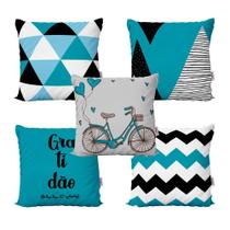 Kit 5 Almofadas Geométricas Azul Gratidão Bike Love 40X40