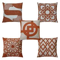 Kit 5 Almofadas Linho Bouclé Flores Listras Terracota 50x50