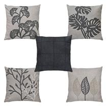 Kit 5 Almofadas Linho Com Bouclé Tulipa Flor Cinza Cru 50x50 Kit 5 Almofadas Linho Com Bouclé Tulipa Flor Cinza Cru 50x50