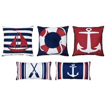 Kit 5 Almofadas Marítima Remo Âncora Barco Sarja 30x50 45x45 Kit 5 Almofadas Marítima Remo Âncora Barco Sarja 30x50 45x45