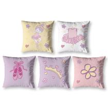 Kit 5 Almofadas Menina Infantil Cheias Estampadas Infantil 40cm x 40cm Digital Decorativa