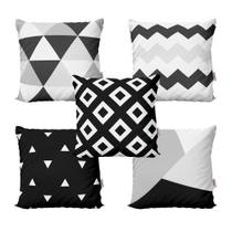 Kit 5 Almofadas Personalizadas Preto e Branco Geométricas Para Sofá Quarto Cama Sala de Estar 40x40 Novadecora