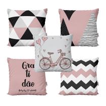 Kit 5 Almofadas Rosa e Preto Decoração Geométricas Gratidão Bike Para Sofá Sala Quarto 40x40 Novadecora Kit 5 Almofadas Rosa e Preto Decoração Geométricas Gratidão Bike Para Sofá Sala Quarto 40x40 Novadecora