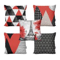 Kit 5 Almofadas Vermelha e Preta Geométricas Para Sala Quarto Cama Personalizada 40x40 Novadecora
