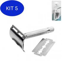 Kit 5 Aparelho De Barbear Em Metal Com Lamina Estilo Retrô