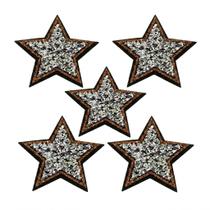 Kit 5 Apliques Estrela Brilho Paetê Bordado Termocolante 4x4cm