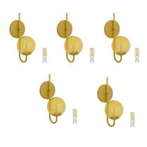Kit 5 Arandela Globo Ambar 12 Jabuticaba Dourado Fosco C/Led