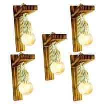 Kit 5 Arandela Luminária Parede Madeira Retrô Rústica Sisal