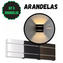 Kit 5 Arandelas 2 FRISOS Facho Duplo Interno e Externo Luminária de Parede para Jardim, Piscina, Muro e Corredor Preto, Branco ou Marrom