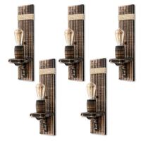 Kit 5 Arandelas Luminária de Parede Colonial em Madeira Maciça Rústica e Sisal Ideal para Sítios Chácaras Chalés Retrô Vintage