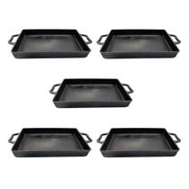 Kit 5 Assadeira De Ferro Lisa Retangular Alça Ferro 40x26cm.