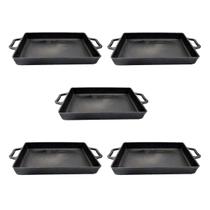 Kit 5 Assadeira de Ferro Lisa Retangular Alça Ferro 40x26cm