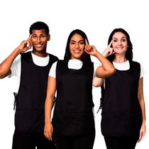 Kit 5 Avental Bata Liso Preto Oxford Frente e Costa Com 2 Bolsos LojaLoja Kit 5 Avental Bata Liso Preto Oxford Frente e Costa Com 2 Bolsos LojaLoja