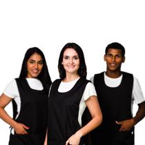 Kit 5 Avental Bata Oxford Liso Preto Com 2 Bolsos LojaLoja Frente e Costa